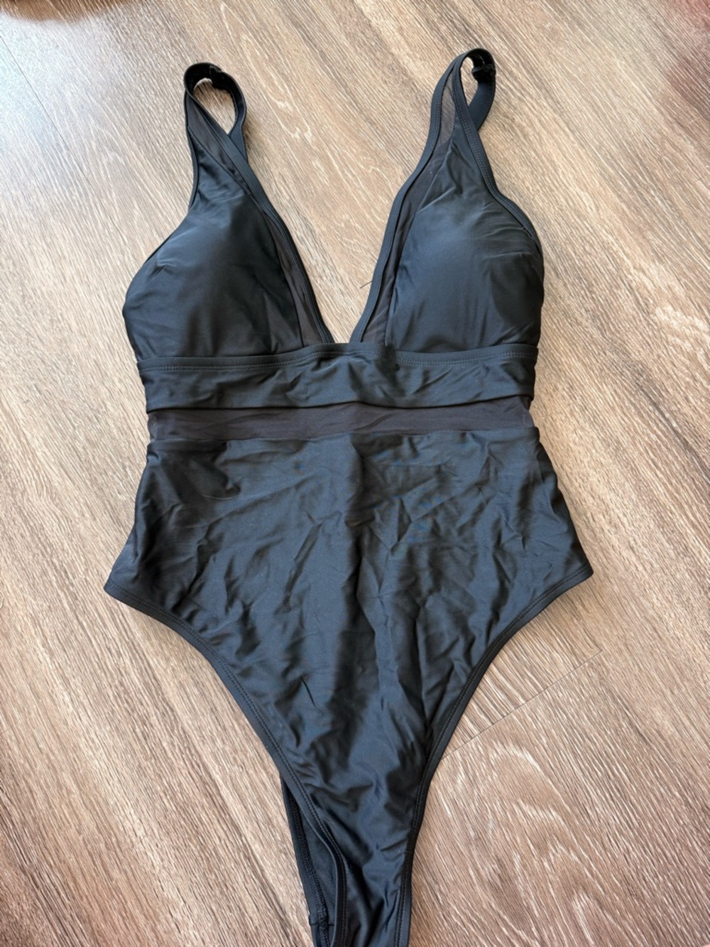 Cupshe Black Plunge One-Piece Swimsuit with Sheer Waistband